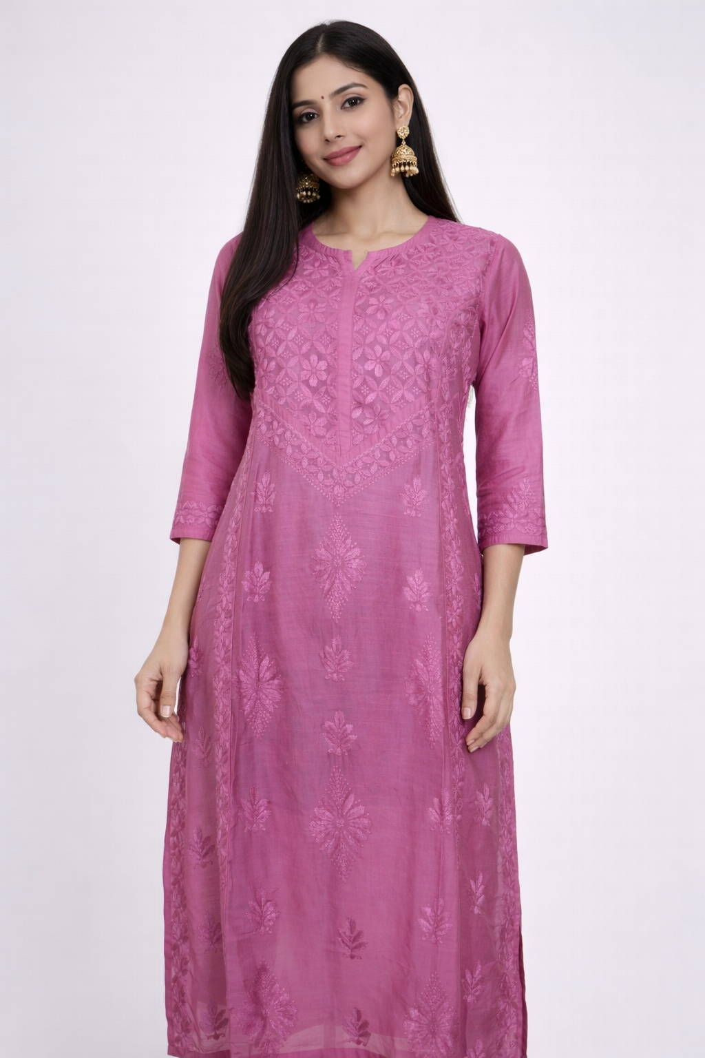 purewear creations pink chikankari kurti – embroidered ethnic wear purewear creations pink chikankari kurti – embroidered ethnic wear