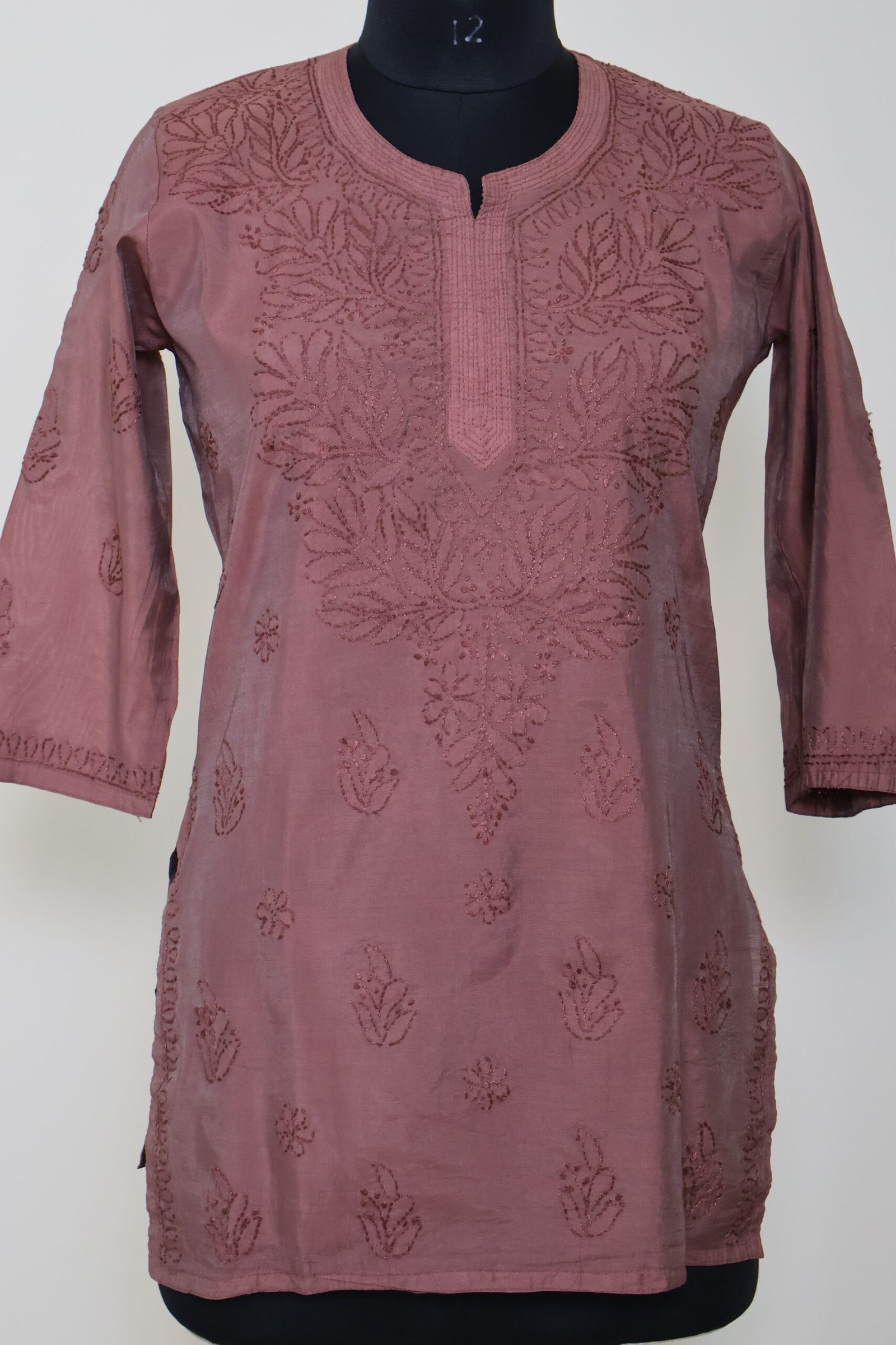 women dusty rose short chikankari embroidered straight kurti women dusty rose short chikankari embroidered straight kurti