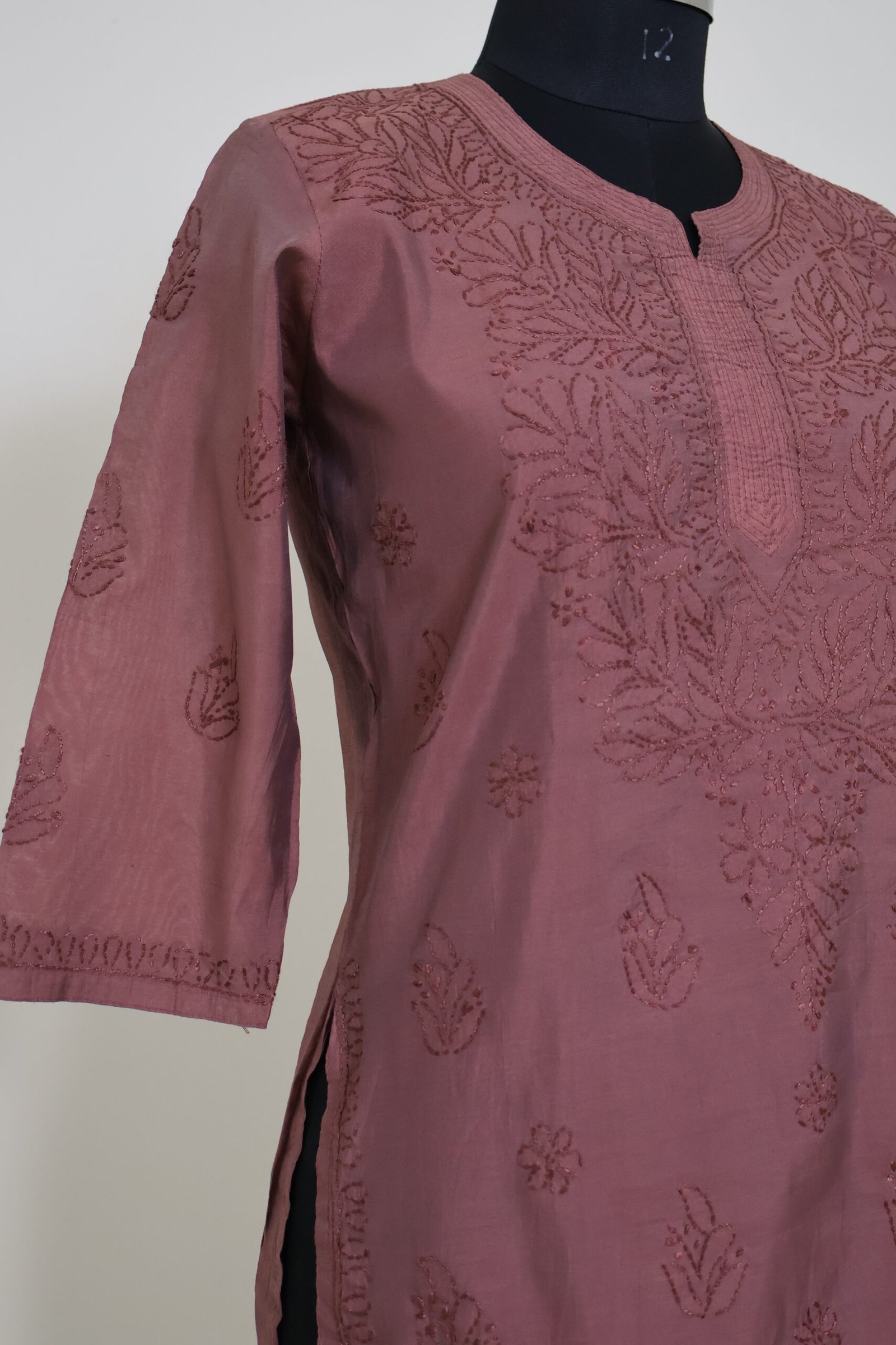 women dusty rose short chikankari embroidered straight kurti women dusty rose short chikankari embroidered straight kurti