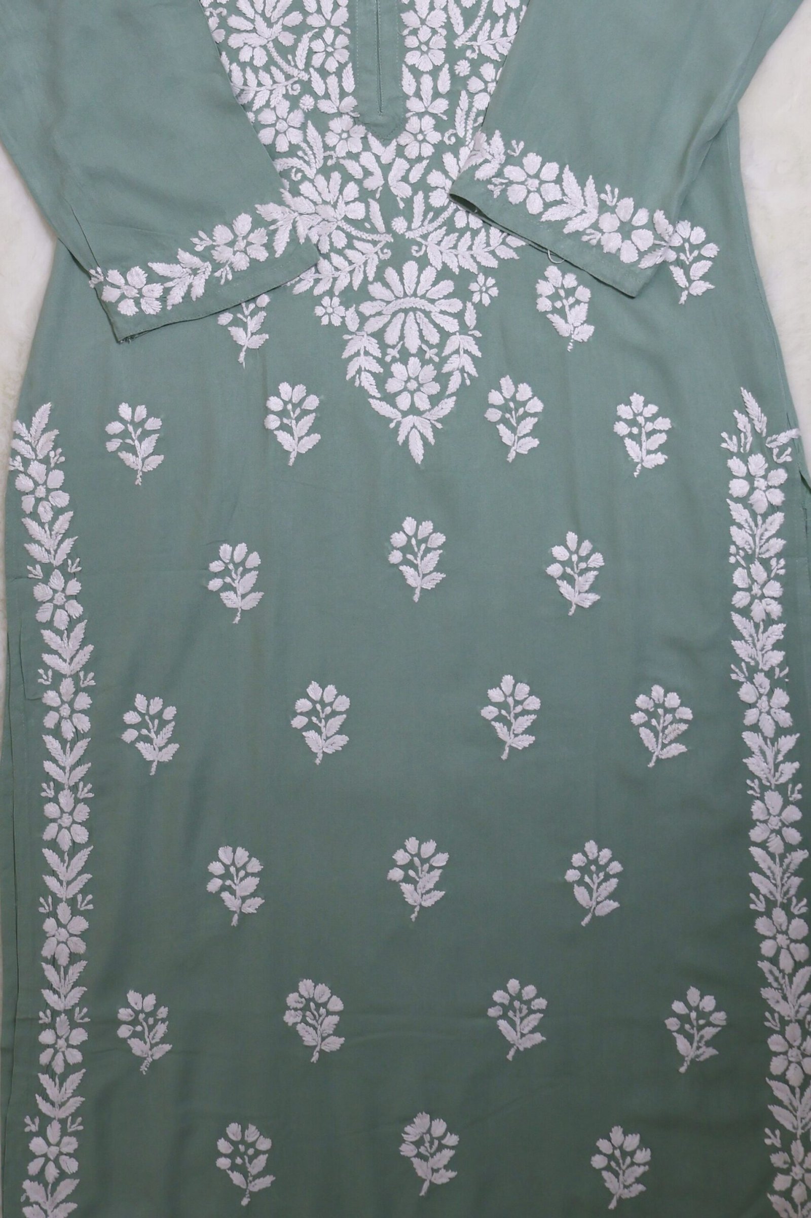 sage green modal chikankari kurti sage green modal chikankari kurti for women-PureWear Creations