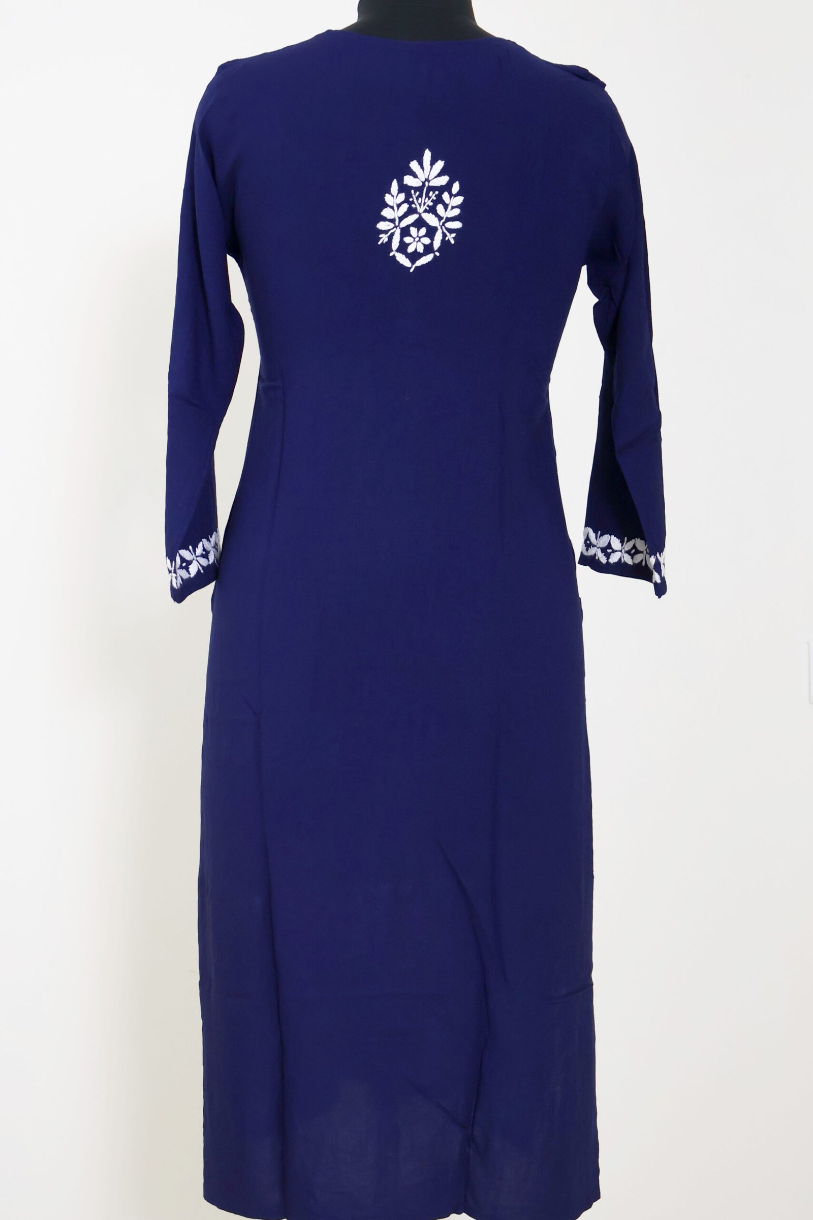 purewear creations navy blue chikankari embroidered kurti with heavy neck panel & side border work purewear creations navy blue chikankari embroidered kurti with heavy neck panel & side border work