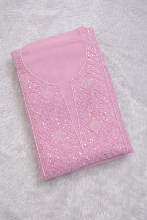 premium pink chikankari embroidered unstitched suit piece