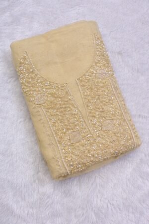 premium cream chikankari embroidered unstitched suit piece