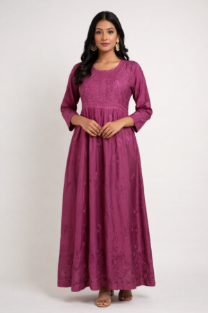 premium magenta chikankari nayra kurta for women – embroidered festive wear