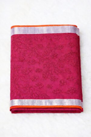 Magenta Pink Chanderi Silk Chikankari Saree with HandEmbroidery for Women – PureWear Creations
