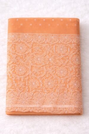 Peach Georgette Chikankari Saree with White Embroidery for Women – PureWear Creations