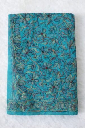 Aqua Blue Georgette Chikankari Saree with Multicolor Embroidery for Women – PureWear Creations