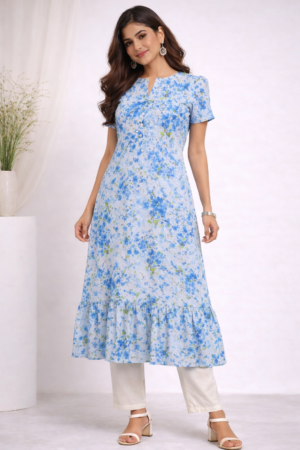 White Floral Cotton Kurti for Women | Casual & Daily Wear - PureWear Creations