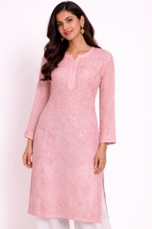 Home Georgette Chikankari Embroidered Kurti for Women