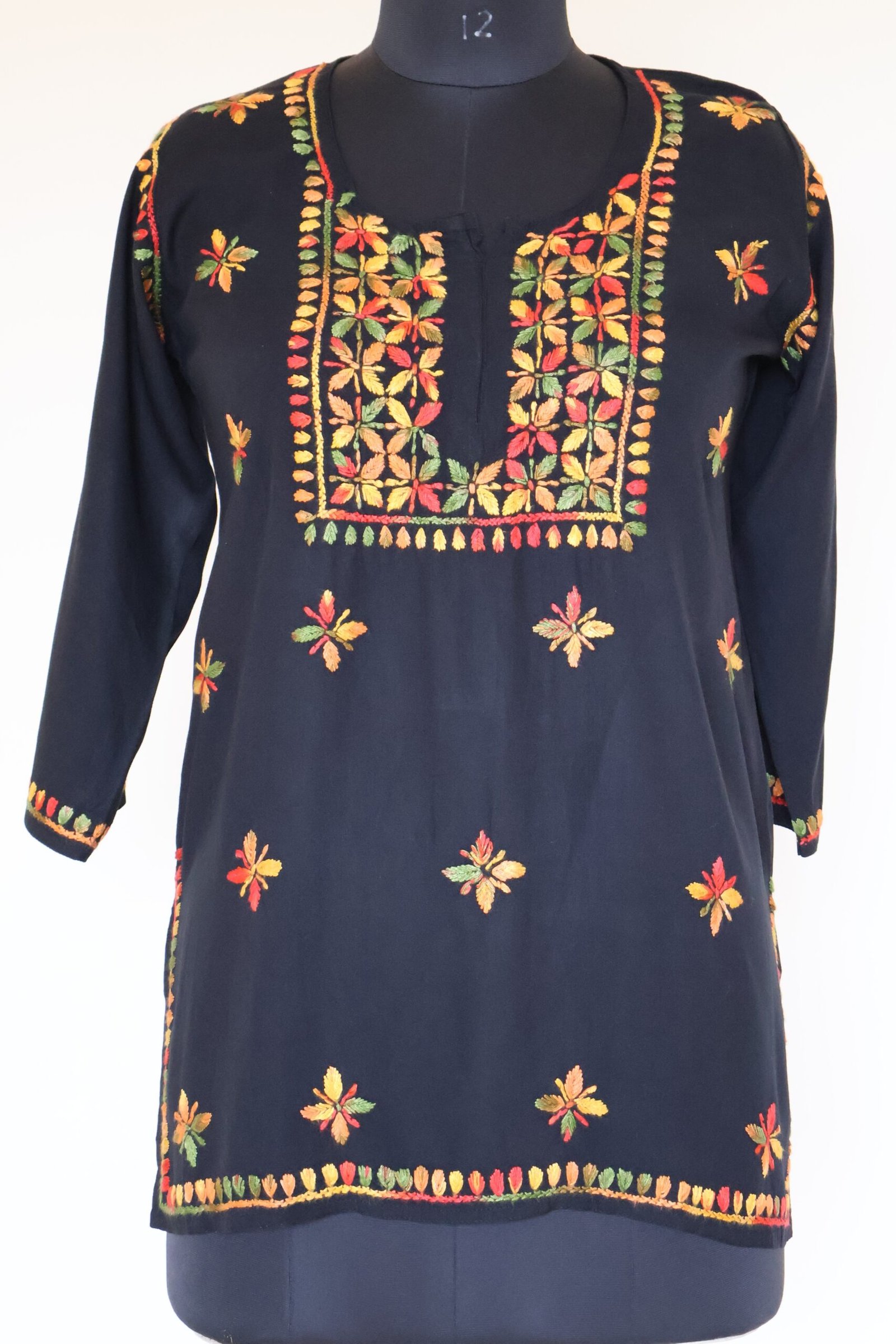 black multicolor embroidered chikankari short kurti | purewear creations black multicolor embroidered chikankari short kurti | purewear creations
