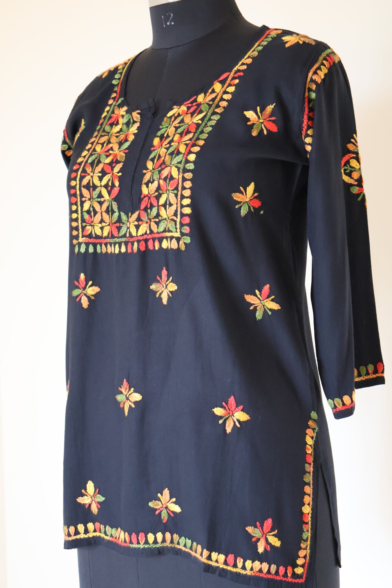 black multicolor embroidered chikankari short kurti | purewear creations black multicolor embroidered chikankari short kurti | purewear creations