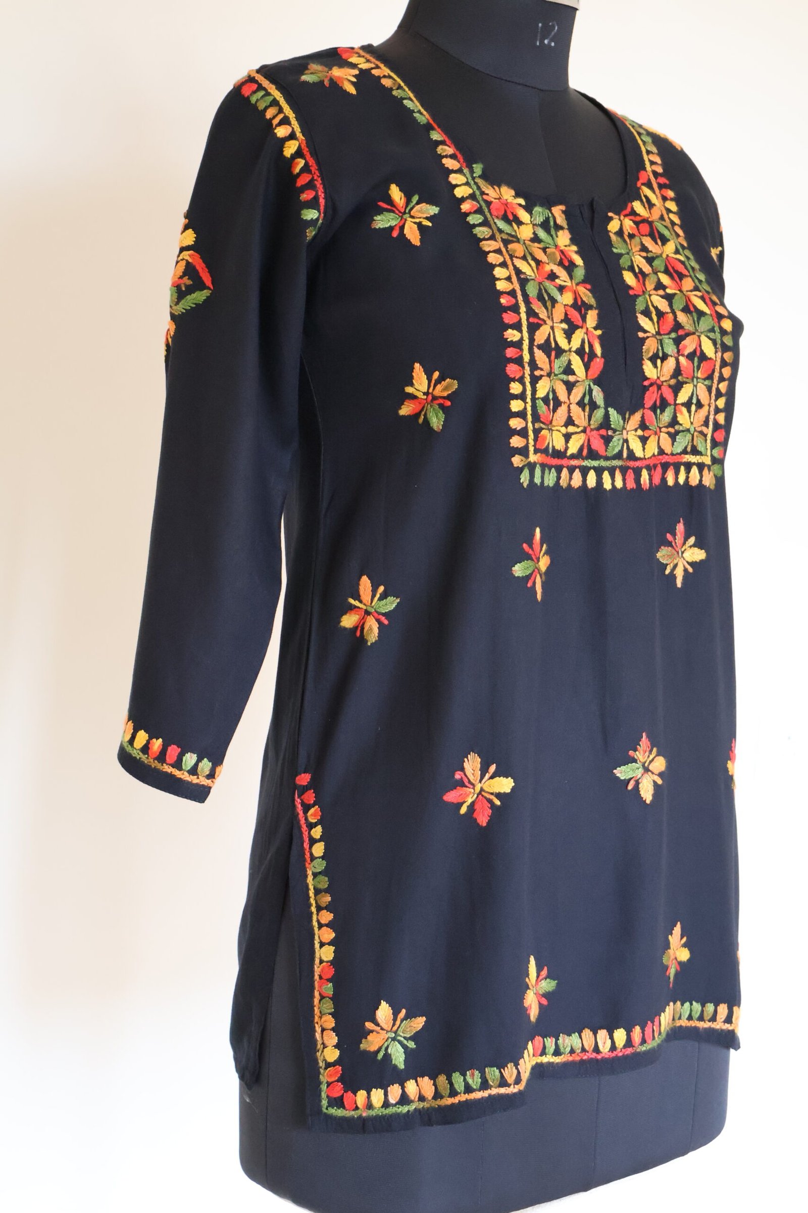 black multicolor embroidered chikankari short kurti | purewear creations black multicolor embroidered chikankari short kurti | purewear creations