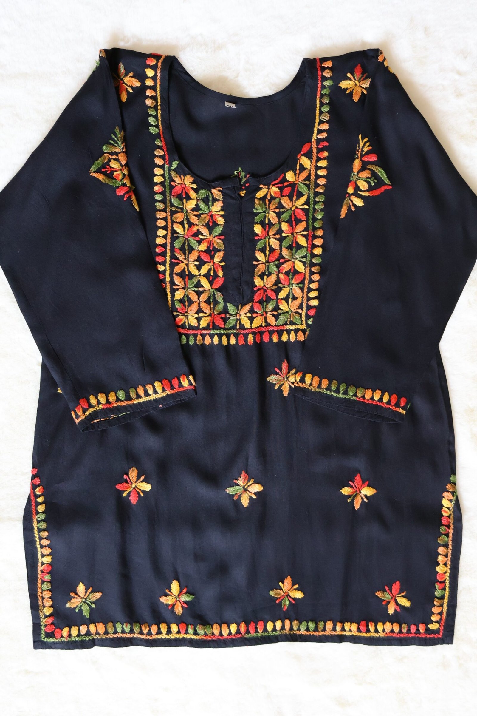 black multicolor embroidered chikankari short kurti | purewear creations black multicolor embroidered chikankari short kurti | purewear creations