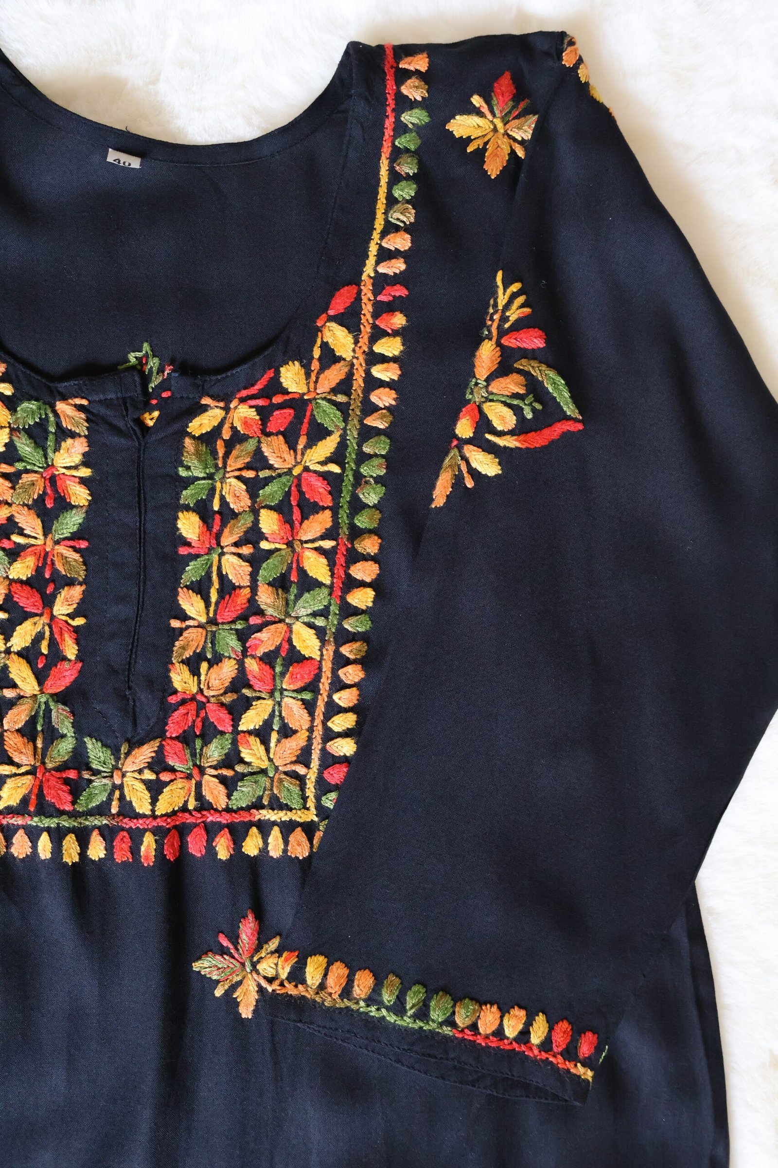 black multicolor embroidered chikankari short kurti | purewear creations black multicolor embroidered chikankari short kurti | purewear creations