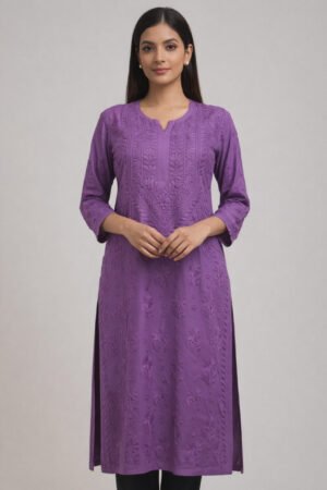 purple chikankari kurti for women | handcrafted embroidered ethnic wear