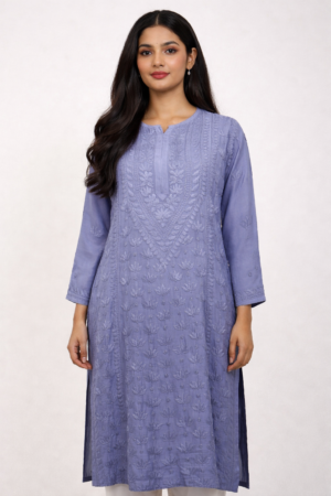 dusty purple chikankari kurti handcrafted elegance wear | purewear creations