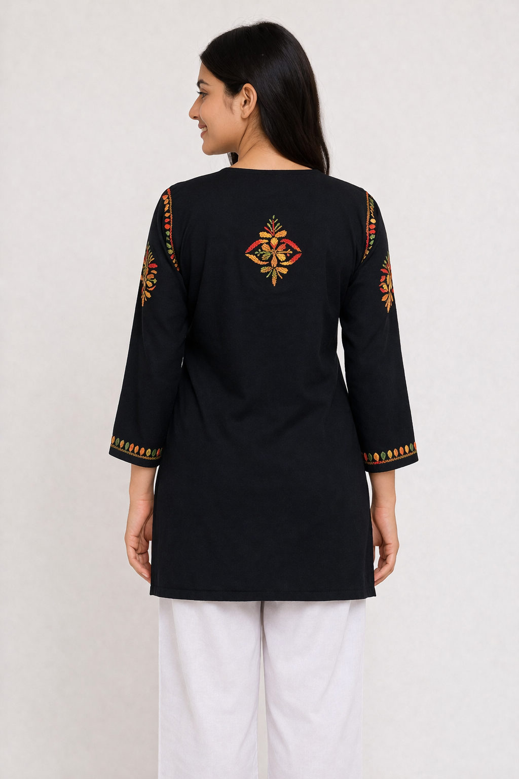 black multicolor embroidered chikankari short kurti | purewear creations black multicolor embroidered chikankari short kurti | purewear creations