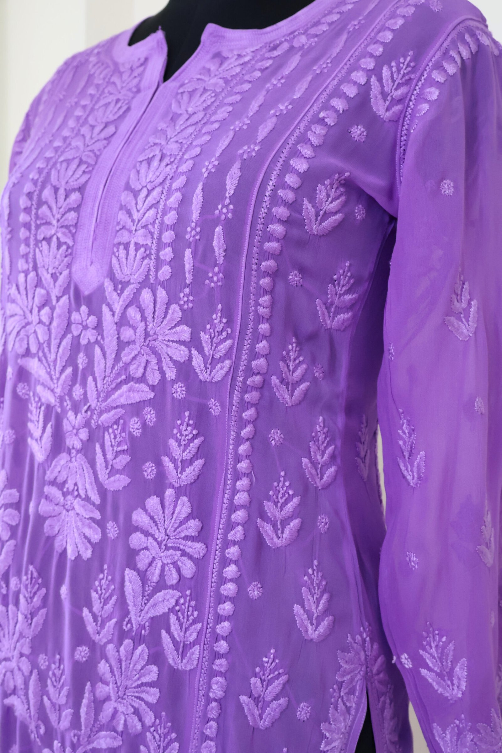 women’s lavender georgette chikankari kurti women’s lavender georgette chikankari kurti | purewear creations