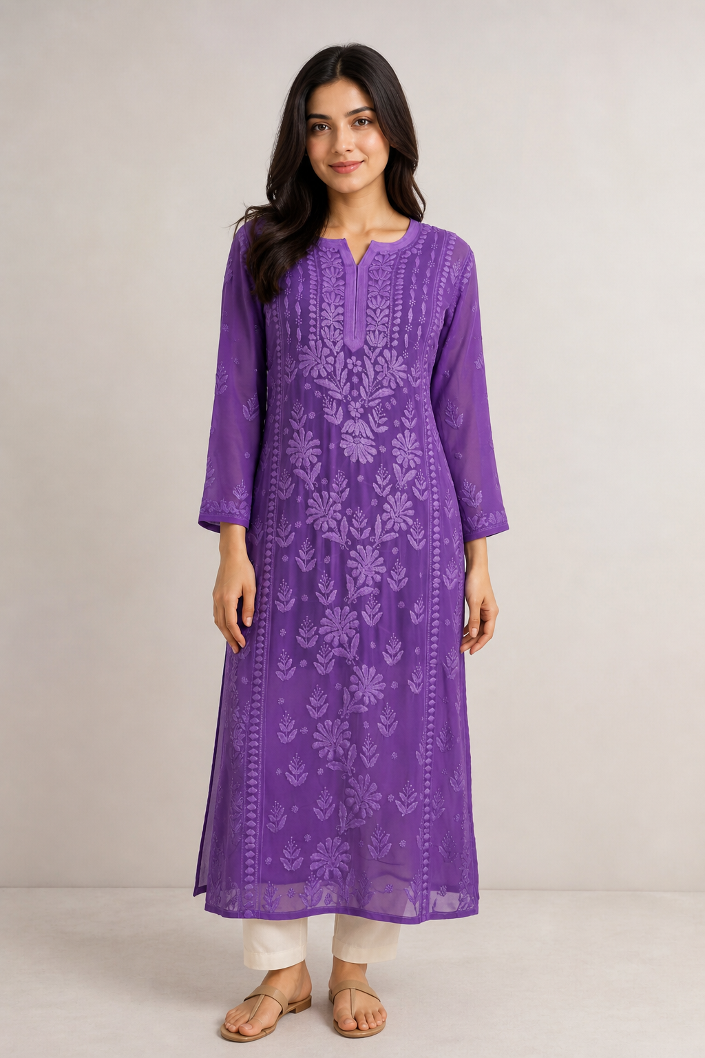 women’s lavender georgette chikankari kurti women’s lavender georgette chikankari kurti | purewear creations