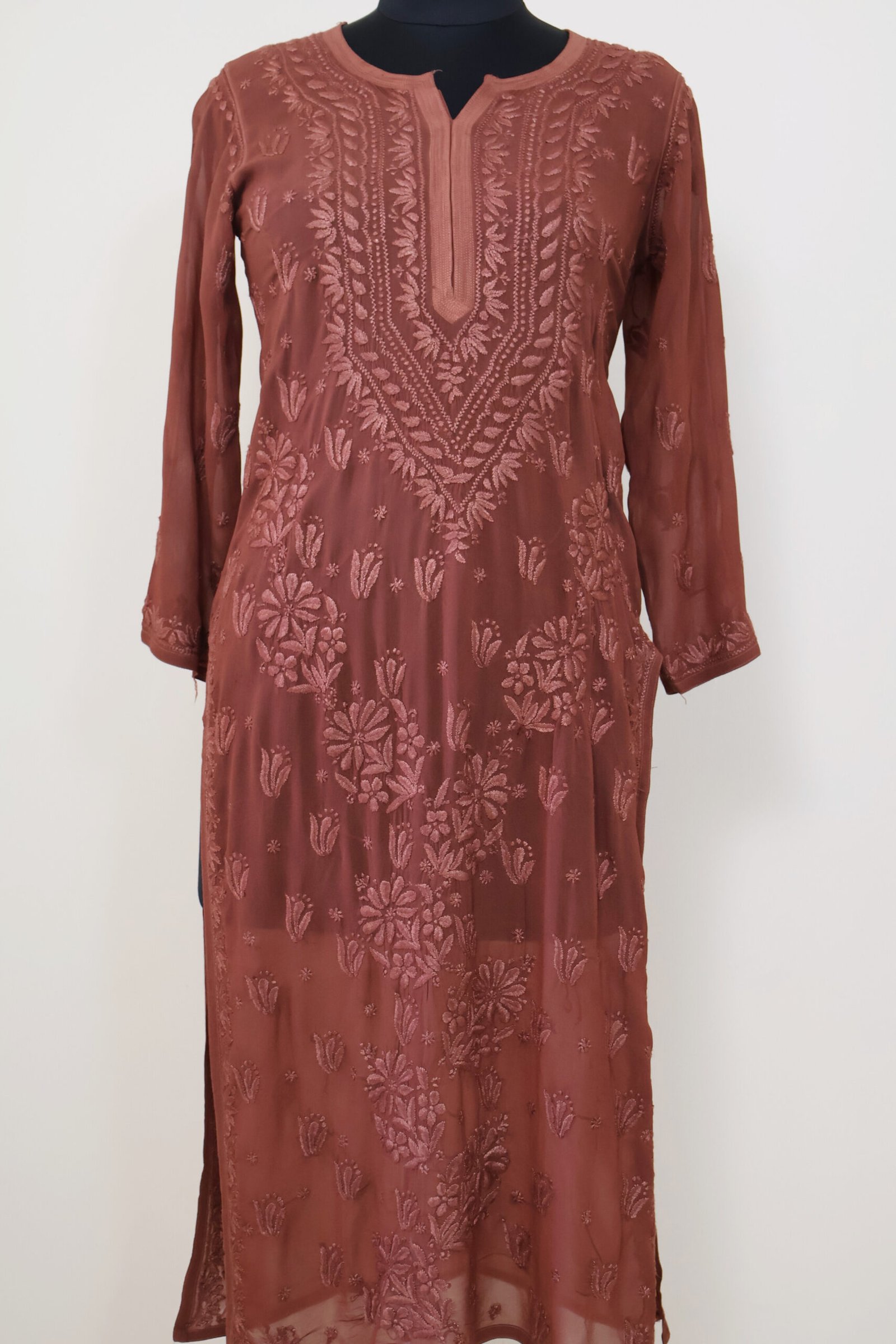 women’s dusty rose georgette chikankari kurti women’s dusty rose georgette chikankari kurti | purewear creations