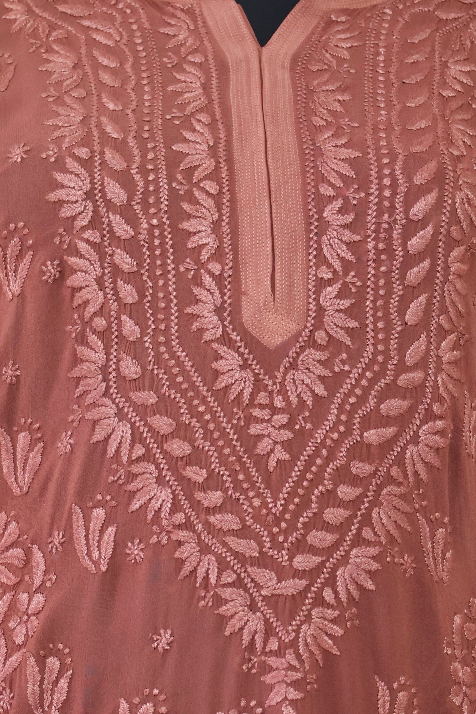 women’s dusty rose georgette chikankari kurti women’s dusty rose georgette chikankari kurti | purewear creations