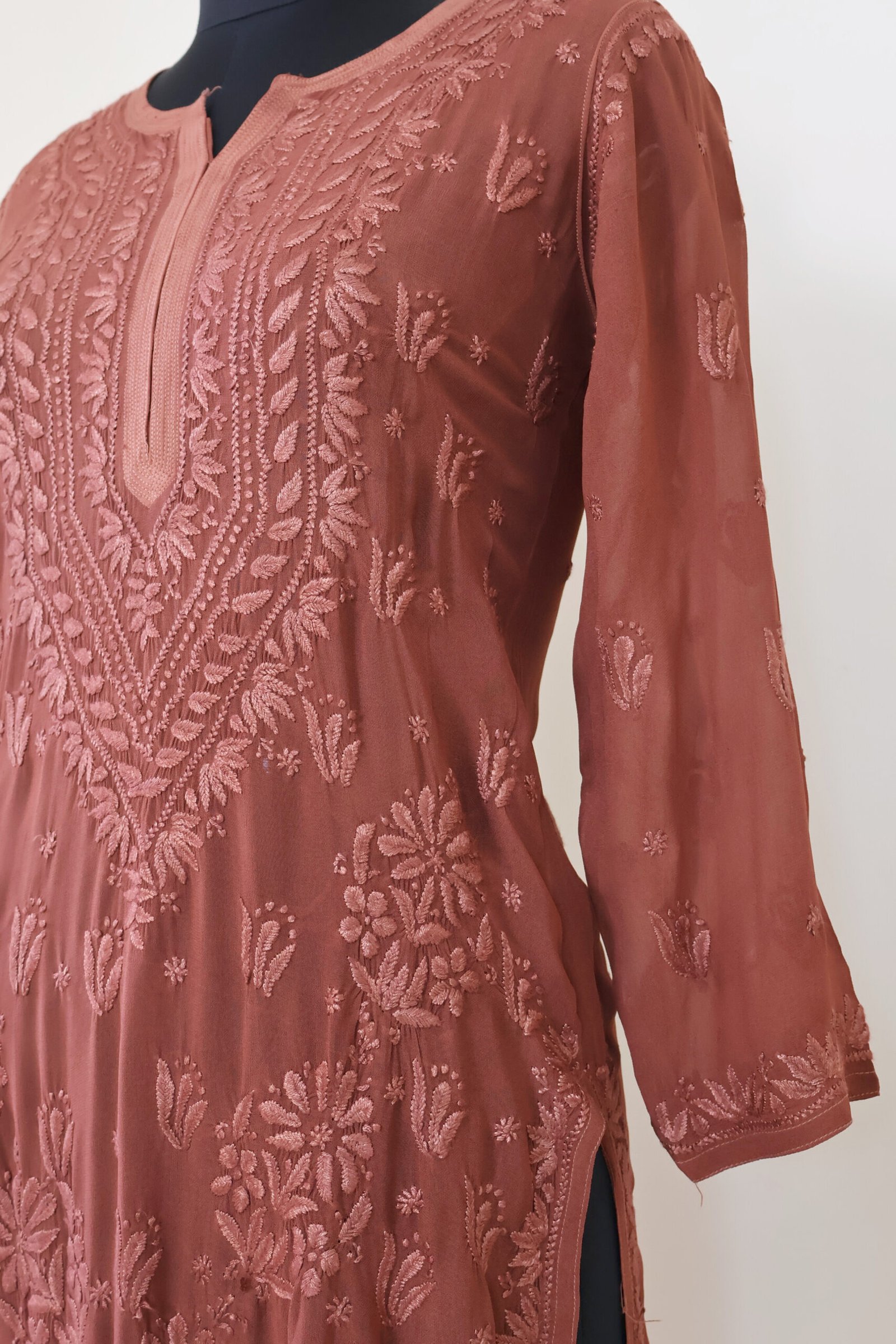 women’s dusty rose georgette chikankari kurti women’s dusty rose georgette chikankari kurti | purewear creations
