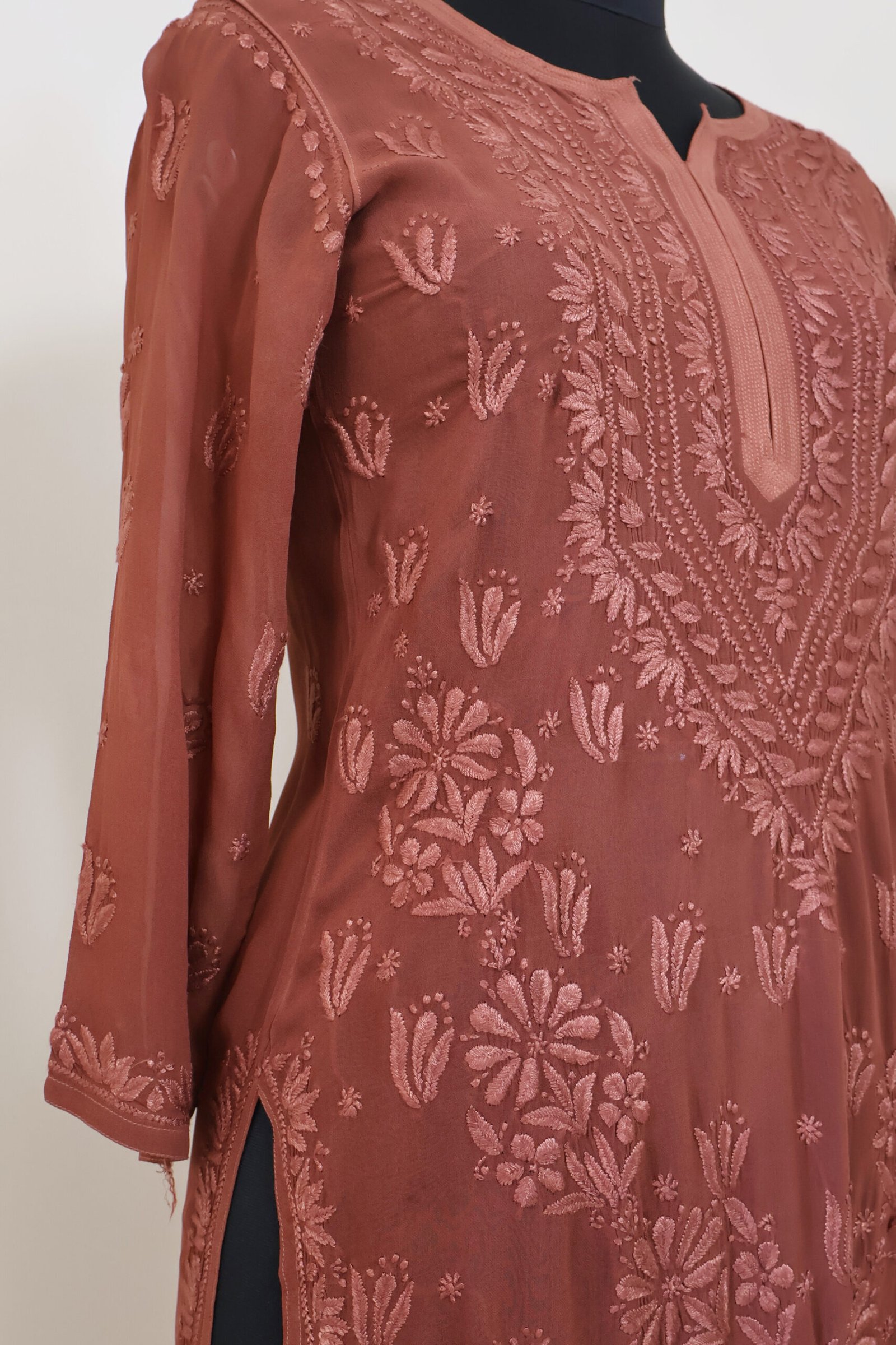 women’s dusty rose georgette chikankari kurti women’s dusty rose georgette chikankari kurti | purewear creations