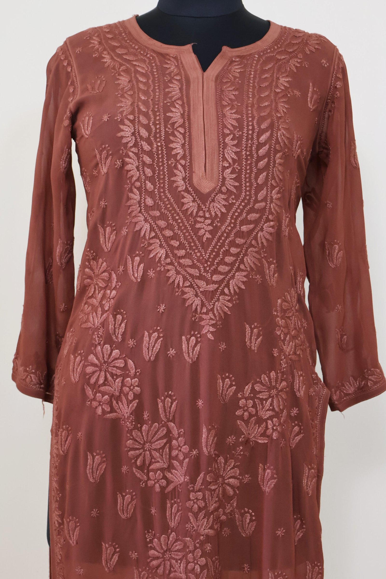 women’s dusty rose georgette chikankari kurti women’s dusty rose georgette chikankari kurti | purewear creations