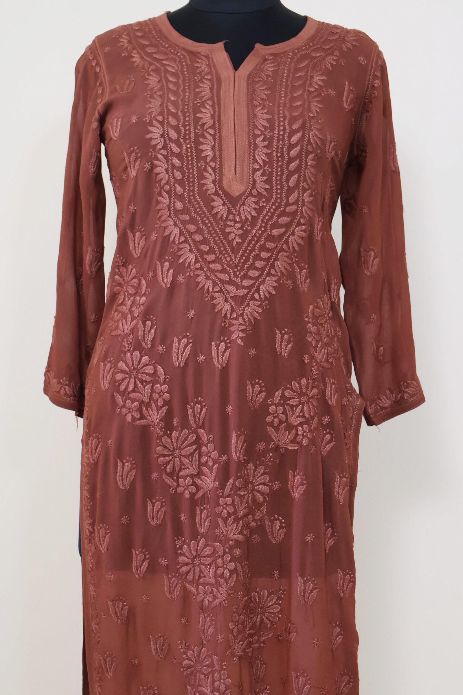 women’s dusty rose georgette chikankari kurti women’s dusty rose georgette chikankari kurti | purewear creations