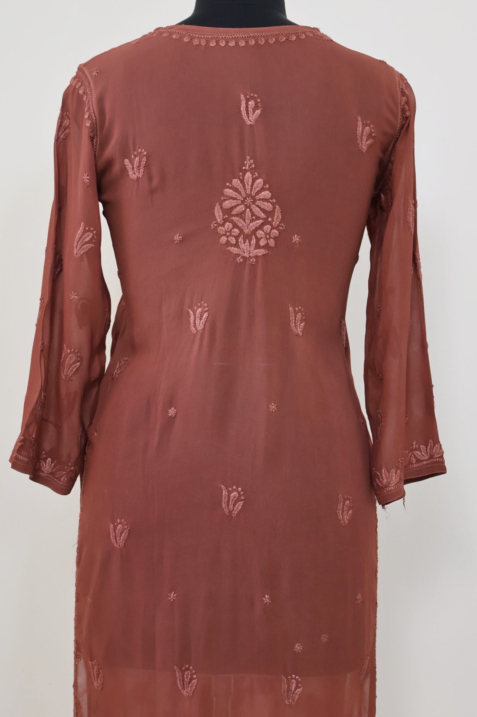 women’s dusty rose georgette chikankari kurti women’s dusty rose georgette chikankari kurti | purewear creations