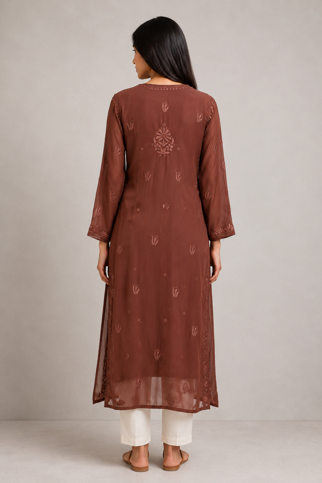 women’s dusty rose georgette chikankari kurti women’s dusty rose georgette chikankari kurti | purewear creations
