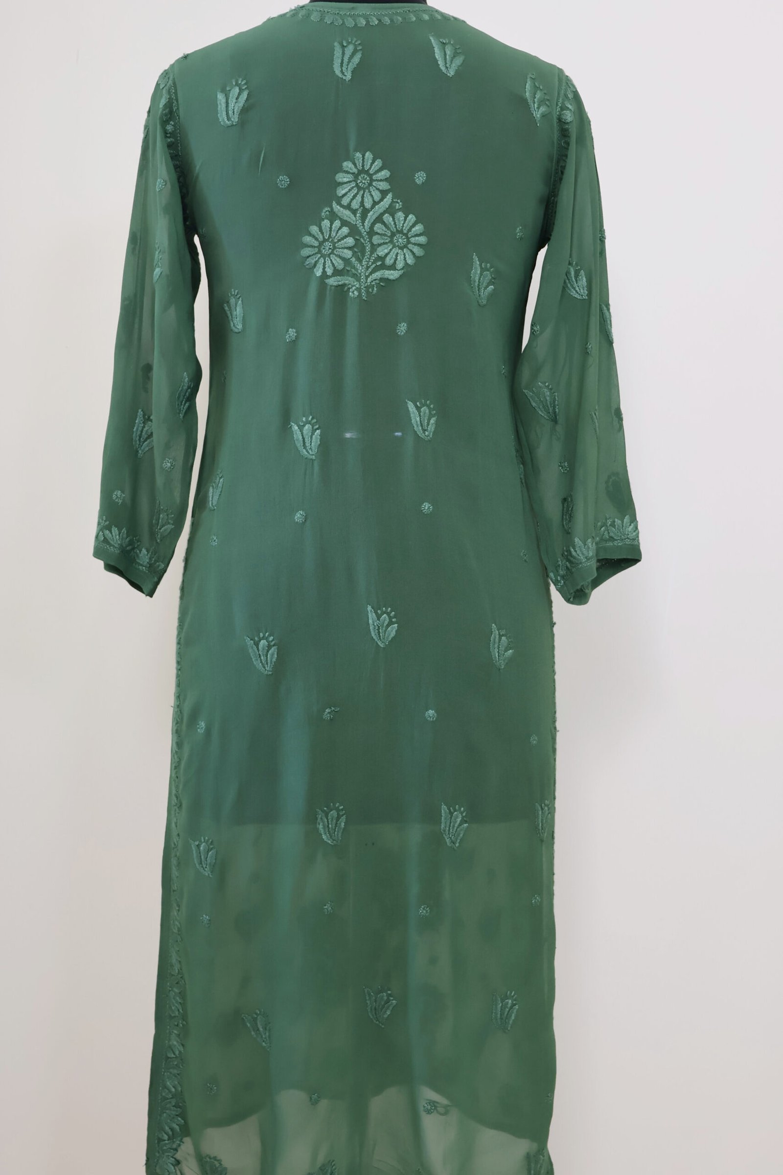 women’s sage green georgette chikankari kurti women’s sage green georgette chikankari kurti | purewear creations