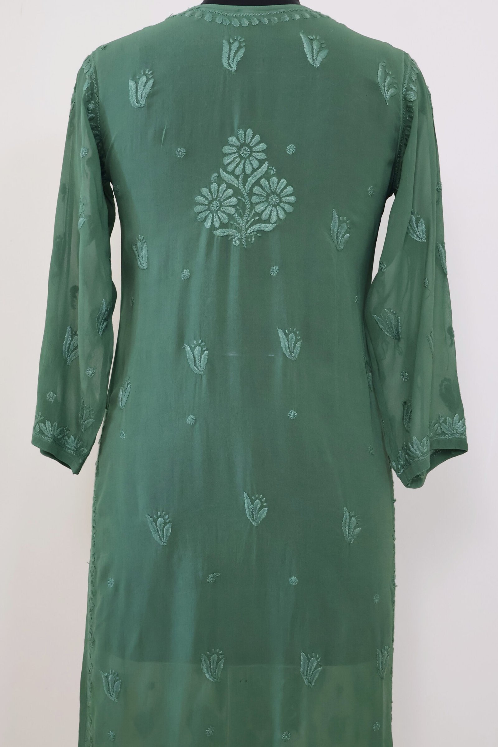 women’s sage green georgette chikankari kurti women’s sage green georgette chikankari kurti | purewear creations