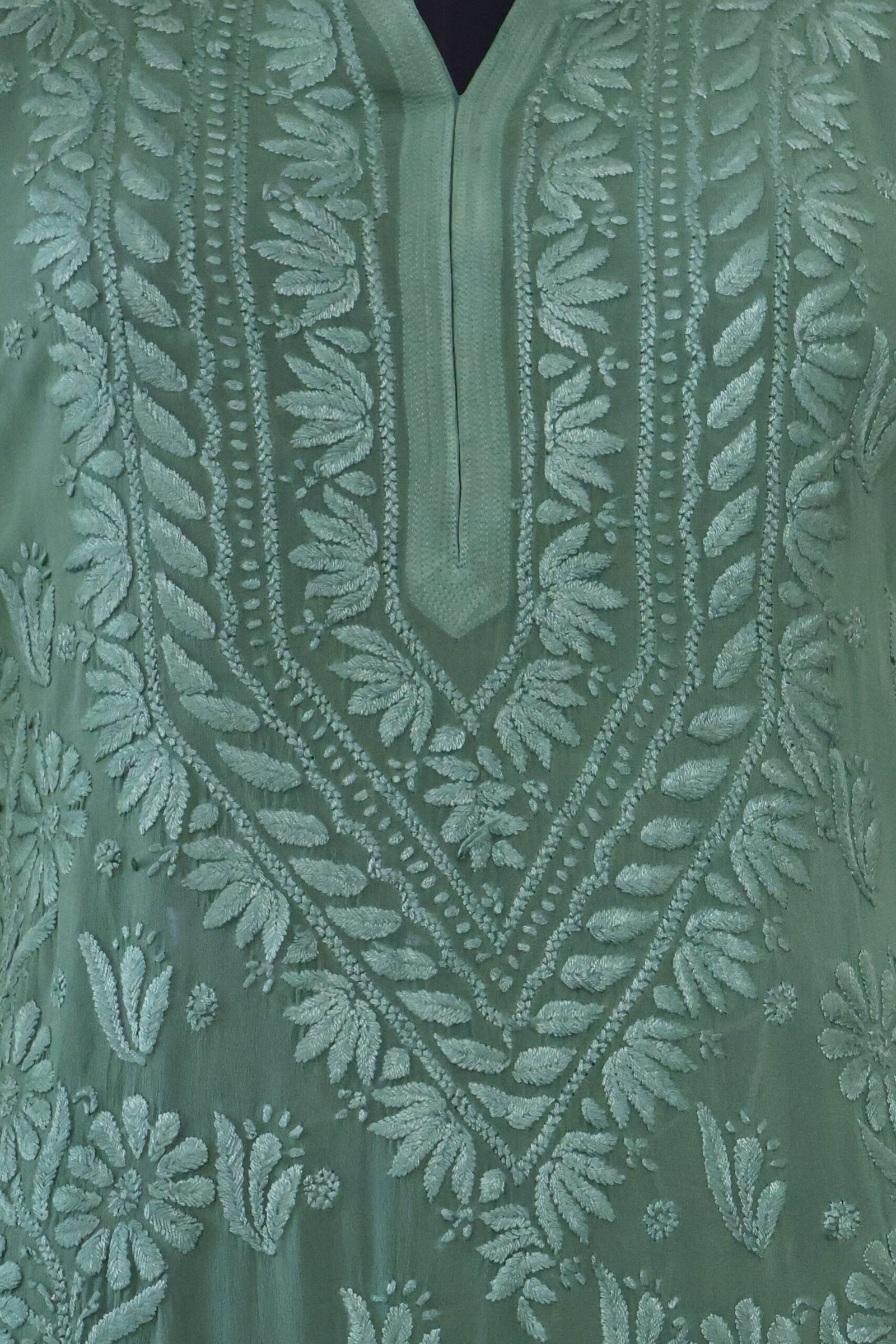 women’s sage green georgette chikankari kurti women’s sage green georgette chikankari kurti | purewear creations