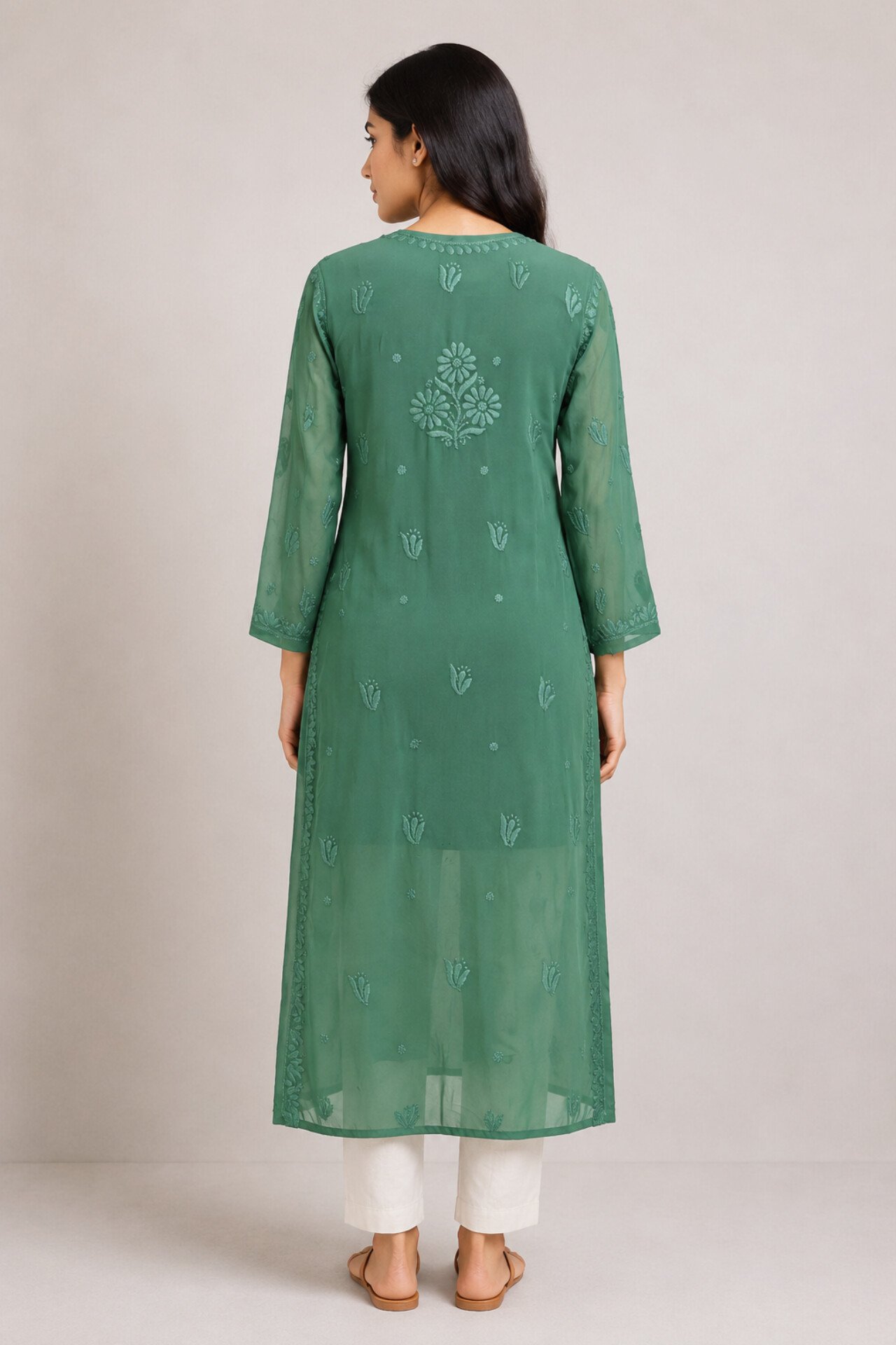 women’s sage green georgette chikankari kurti women’s sage green georgette chikankari kurti | purewear creations